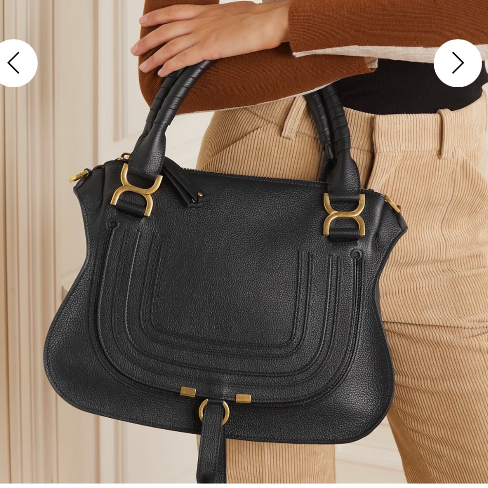CHLOÉ BLACK BRASS Hardware Marcie textured-LEATHER SHOULDER TOTE